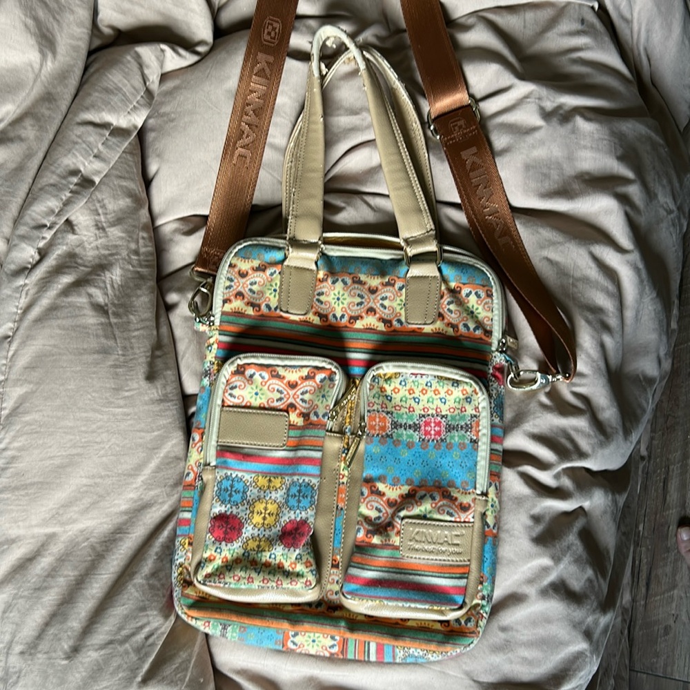 Multicolor Patterned Women's Laptop Bag some wearing shown pictures.